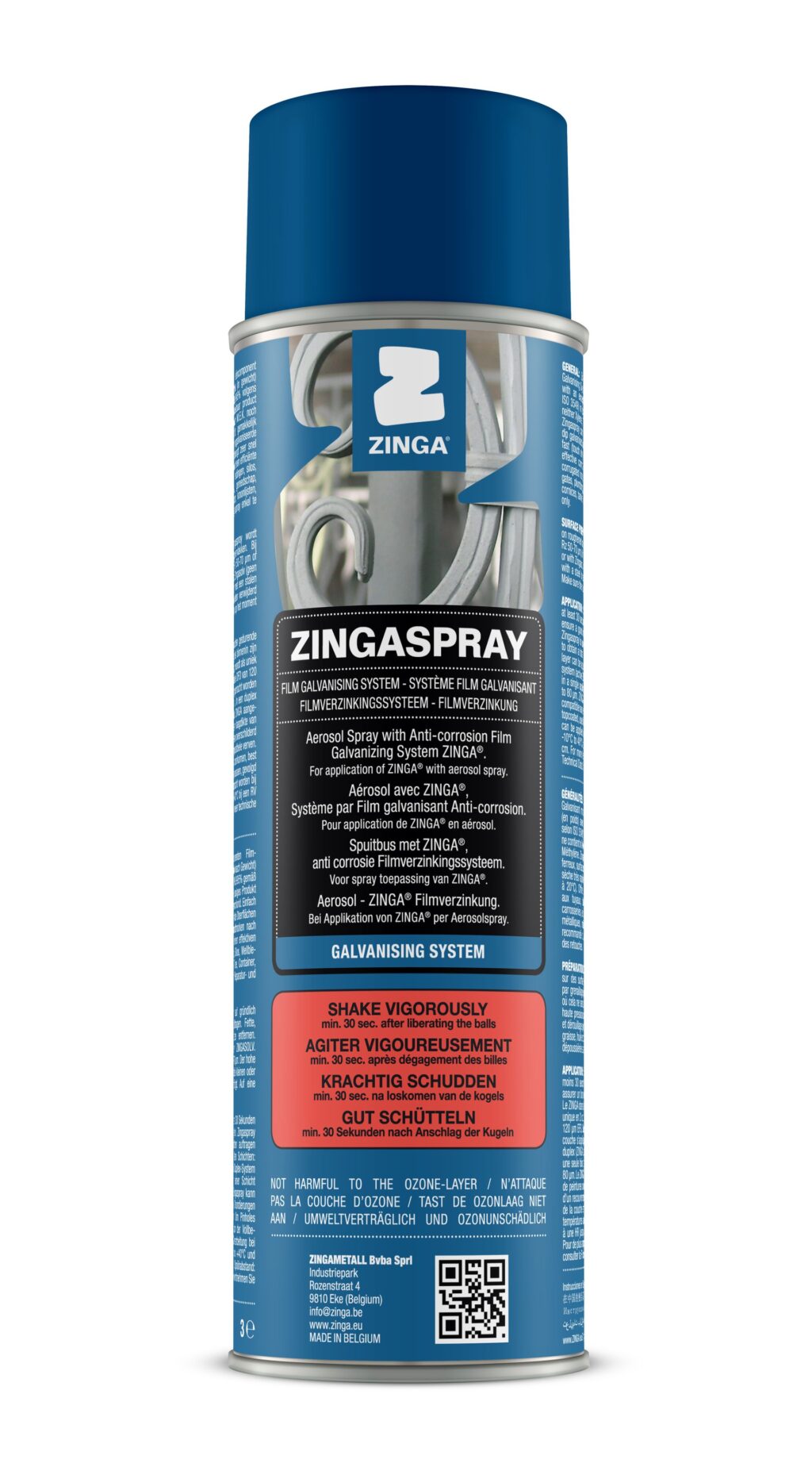 ZingaSpray corrosion protection spray can with blue cap and label.