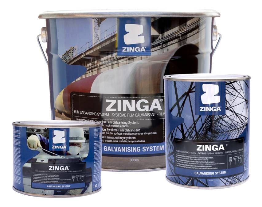 Zinga galvanizing system paint cans for corrosion protection and metal coating.