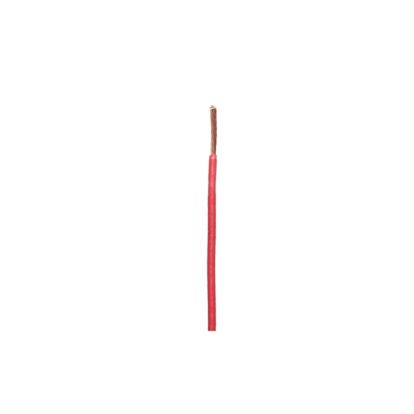 Close-up of a red electrical wire with exposed copper end for corrosion protection.